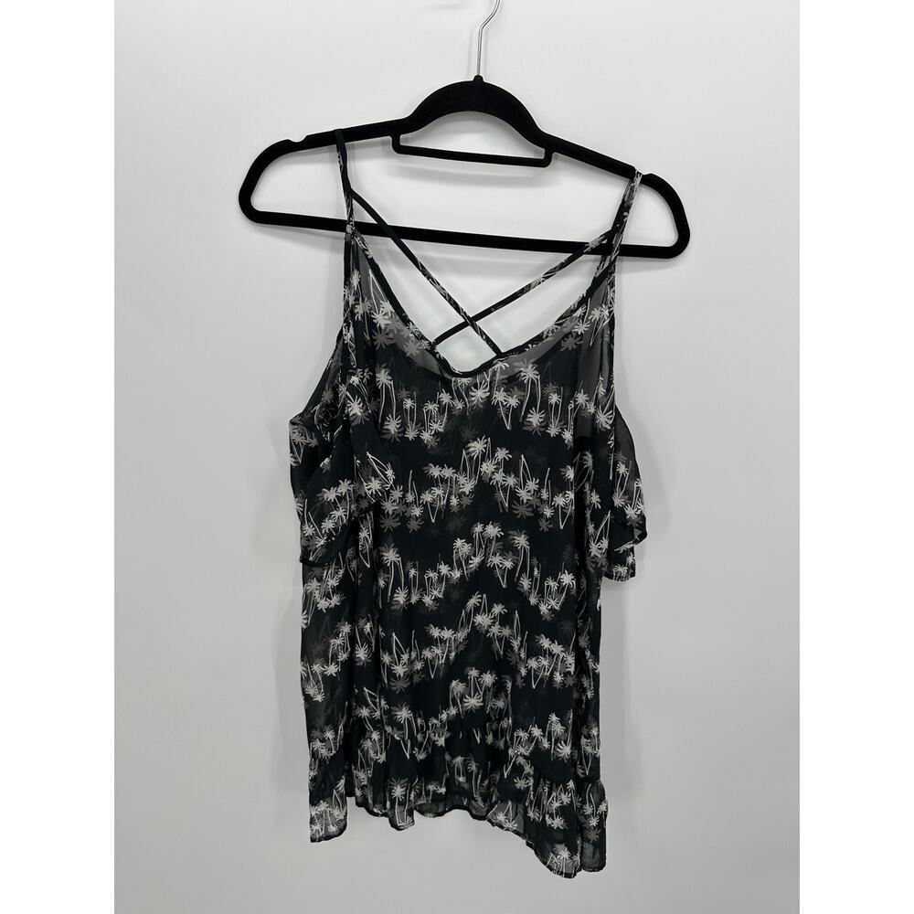 Miken Swim Black Palm Tree Sheer Coverup Womens Large Strappy Back Resort - Picture 2 of 6
